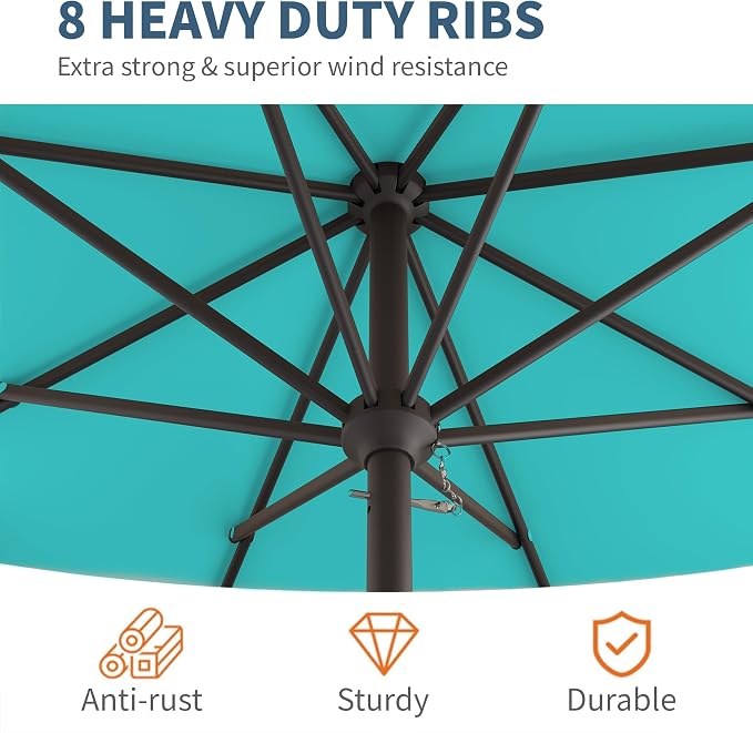 10FT Patio Umbrella, Outdoor Umbrella with Push Button Tilt and Crank, 8 Sturdy Ribs, UV Protection & Waterproof Market Umbrella for Pool, Backyard, Beach,Deck