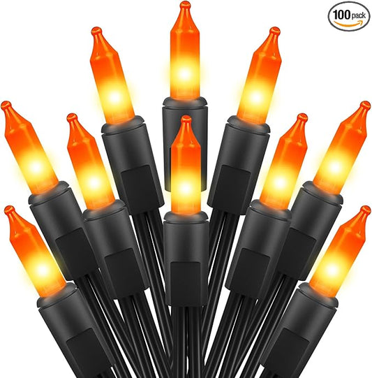 Brightown Orange Halloween Mini Lights, 50 Count 10 Feet Mini String Lights | Incandescent Bulb Connectable Halloween Lights for Haunted House Ghost Party Holiday Window Indoor Outdoor Decoration