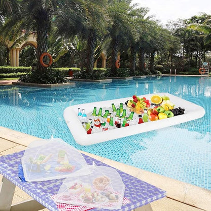 1PCS Inflatable Serving Bars and 3PCS Mesh Food Umbrella Covers Tent for Outdoor,Keep Salads Beverages Ice Cold - For Parties Indoor & Outdoor BBQ, Picnic Pool Party Supplies Luau Cooler