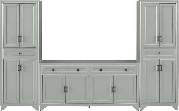 Crosley Furniture Tara 3-Piece Modern Farmhouse Sideboard Buffet Cabinet and Kitchen Storage Pantry Set, Distressed Gray