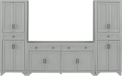 Crosley Furniture Tara 3-Piece Modern Farmhouse Sideboard Buffet Cabinet and Kitchen Storage Pantry Set, Distressed Gray