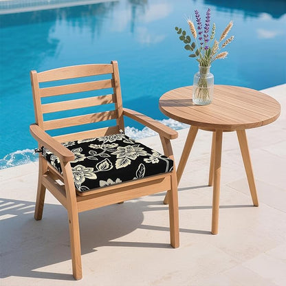 DYTXIII Set of 2 Outdoor Chair Cushions, Water Resistant 18.5"x16"x2" Square Seat Cushion for Patio Dining Chairs, High-Density Replacement Pads for Indoor Outdoor Furniture - Vines Black