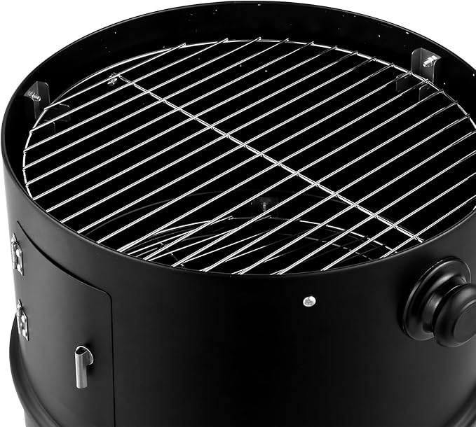 Vertical Charcoal BBQ Smoker,16" Round Charcoal Barbecue Grill with 2 Cooking Area, and Thermometer for Outdoor Camping Picnic Backyard Cooking, Black