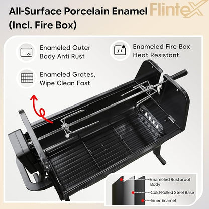 Flintex Portable Charcoal Grill with Electric Rotisserie & Waterproof Carry Bag, Folding Outdoor BBQ Grill for Camping, Backyard, Tailgating & Patio