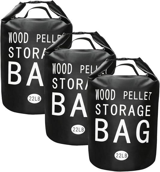 Wood Pellet Storage Containers Waterproof Charcoal Storage Bin-iiiBumwow Smoker Pellet Storage Bin w/Label Pocket & Buckle Seal & Dual Handles Pellet Containers for Grill Outdoor(22LB) (3-Pack)