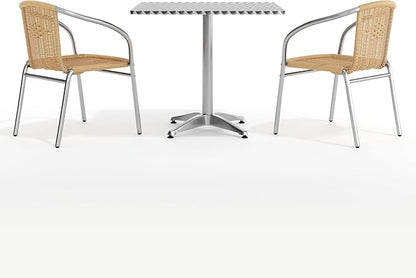 Flash Furniture Lila 31.5'' Square Aluminum Indoor-Outdoor Table Set with 2 Beige Rattan Chairs | Indoor/Outdoor Use, Beige Rattan Chairs