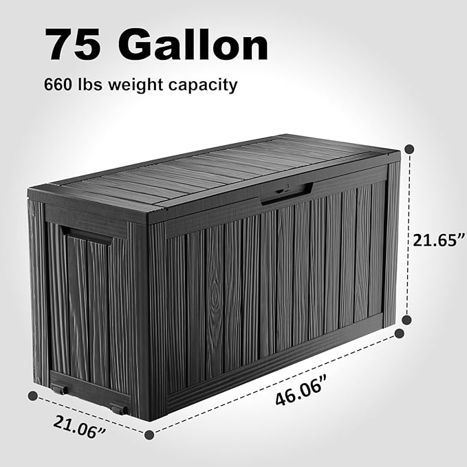 90 Gallon Outdoor Storage Box, Resin Deck Boxes Waterproof, Indoor Outdoor Bin for Package Delivery, Patio Cushions, Gardening Tools, Lockable, UV Resistant