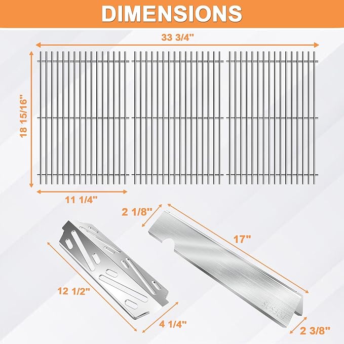 Genesis 2 E410 Grill Parts for Weber Genesis 4 Burner GS4 Genesis II/II LX 400 SER, Genesis 400 (2022Y) Replacement for Weber Flavorizer Bars 66030, Heat Deflector 66041 & Grates 66089 Stainless Steel
