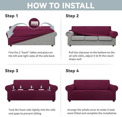 LURKA Stretch Oversized Sofa Slipcovers 1 Piece Couch Covers for 3 Cushion Couch Sofa Furniture Protector Full Sofa Covers with Elastic Bottom for Kids and Pet (X-Large, Wine)