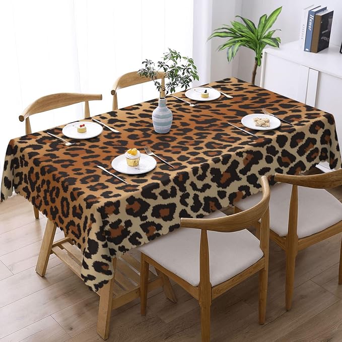 Leopard Pattern Rectangular Tablecloth, Brown Leopard Table Cloth Washable Tablecloths Decorative Table Cover for Kitchen, Dining, or Parties 54x72 Inches