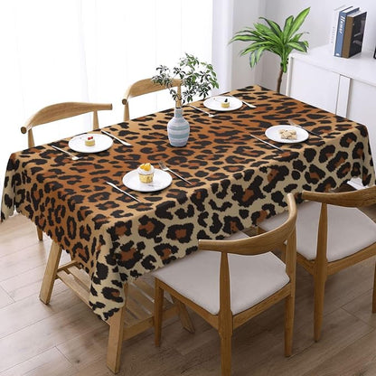 Leopard Pattern Rectangular Tablecloth, Brown Leopard Table Cloth Washable Tablecloths Decorative Table Cover for Kitchen, Dining, or Parties 54x72 Inches