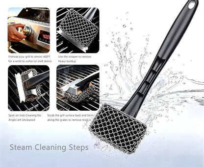 Bristle-Free Grill Brush & Scraper,Durable, Efficient and Extra Safe BBQ Cleaning Brush for Cast Iron and Stainless Steel Outdoor Grills(Coarse Mesh)