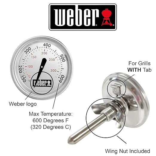 Weber 60540 Charcoal, Spirit, Q Grill Replacement Thermometer, 1-13/16" Diameter