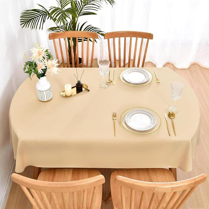 Wolkemer Oval Tablecloth 60 x 102 Inch Washable Fabric Table Cloth Solid Beige Table Cover for Dining Wedding Party Banquet Tabletop Decoration