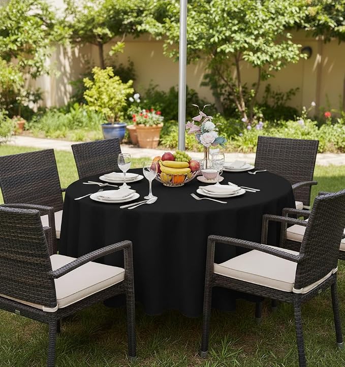 Fitable Outdoor and Indoor Tablecloth, Black, 70 Inch Round | Washable Waterproof Wrinkle Free Table Cover, Zipper and Umbrella Hole, For Spring Summer Party Picnic Camping Patio