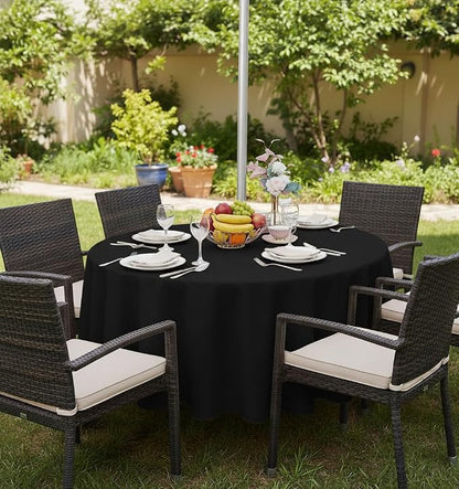 Fitable Outdoor and Indoor Tablecloth, Black, 70 Inch Round | Washable Waterproof Wrinkle Free Table Cover, Zipper and Umbrella Hole, For Spring Summer Party Picnic Camping Patio