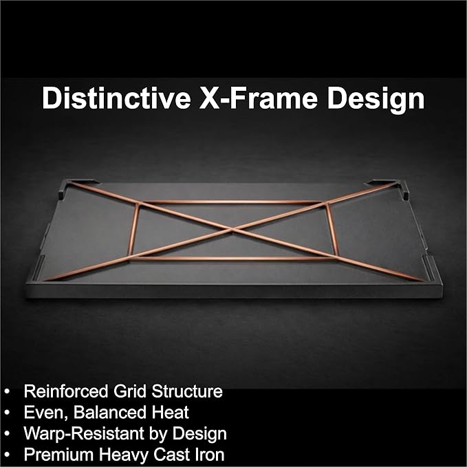 Updated Cast Iron Griddle for Gas Grill, 23" x 16" Large Matte Porcelain Enamel Griddle for Gas & Charcoal Grills, Universal Flat Top Plate with Extra High Sidewalls for Camping, Tailgating, Parties