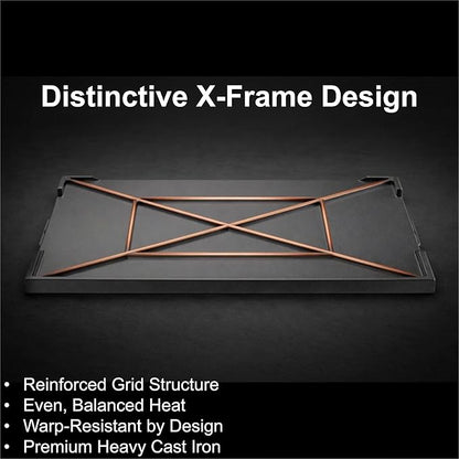 Updated Cast Iron Griddle for Gas Grill, 23" x 16" Large Matte Porcelain Enamel Griddle for Gas & Charcoal Grills, Universal Flat Top Plate with Extra High Sidewalls for Camping, Tailgating, Parties