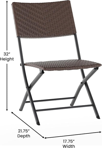 Flash Furniture Rouen Commercial Grade Folding Bistro Set, Indoor/Outdoor PE Rattan Table Top, Back and Seat, Black Steel Frames, 3 Piece Set, Brown/Black