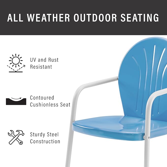 Crosley Furniture Griffith Outdoor Chair, Retro Metal Patio Chairs for Dining, Porch, Deck, Balcony, Sky Blue