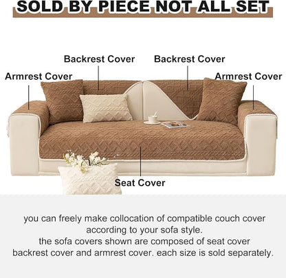 vctops Geometric Jacquard Plush Sofa Couch Covers Farmhouse Neutral Non Slip Sectional Couch Cover Soft Warm Sofa Slipcover for Dogs, Children, Pets Furniture Protector (Coffee,43"x94")
