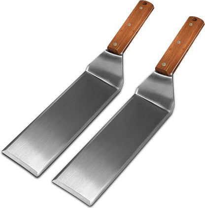 Extra Long Metal Griddle Spatula Set of 2 | Stainless Steel Grill Spatula,Grill Accessories for Blackstone,BBQ Tools,Full Tang Wooden Handle,Beveled Edges for Flat Top