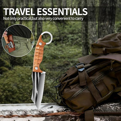 Plys Camping Knife 4” Fillet & Bushcraft, Fixed Blade Hunting Knives, Full-Tang Blade, Ergonomic Rosewood Handle with Finger Guard, Outdoor/Hiking/BBQ, Lanyard Hole, Gift Box