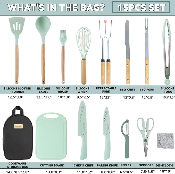 Camping Cooking Utensils Set, Silicone Cookware for Travel BBQ