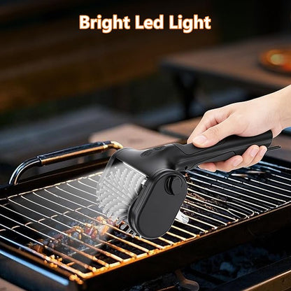 Electric Grill Brush for Outdoor, 2600mAh Upgraded BBQ Grill Cleaner with LED Light, 2-Speed Adjustable Gear, 450RPM Cordless Grill Brush, Grill Cleaning Brush with 150Mins Runtime