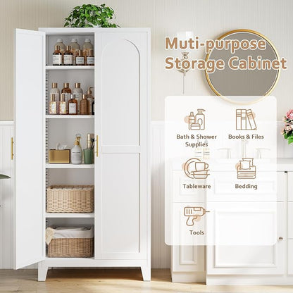 Zevemomo 71" Metal Pantry Cabinet, Tall Metal Storage Cabinet for Kitchen | Steel Cabinet with 2 Doors and 4 Adjustable Shelves, Freestanding Cupboard for Kitchen, Bathroom, Dinning Room or Laundry