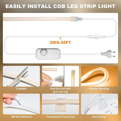 IP67 Waterproof COB LED Strip Lights AC 110V-120V Direct Plug, 66FT Super Bright Outdoor Strip Lights with Double Fuse Controller, 2700K Warm White LED Strips for Garden Patio Commercial Decor