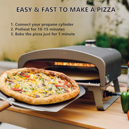 Gas Pizza Oven with Automatic Rotating Stone, Portable Propane Gas Grill Oven for Outdoor Cooking Kitchen Backyard Party Beach RV Tailgating Camping, PS102