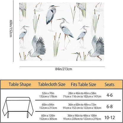 TKS MITLAN Tablecloth Grey Heron Table Cloth Rectangle Table 60 x 84 Inch Birds Reeds River Chinese Style Kitchen Decorations for Home Dinner Party