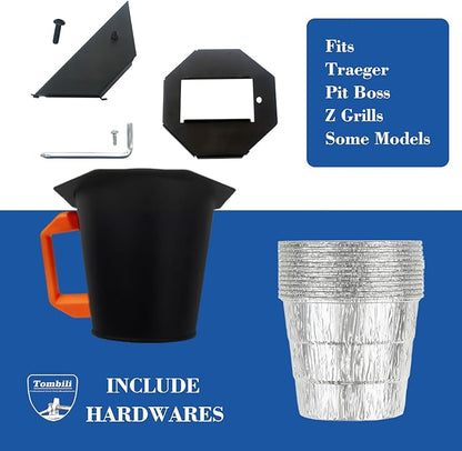 Upgraded Grease Bucket with Lid & 12 Foil Liners for Traeger - Smoker Drip Bucket, Grease Catcher Compatible with Pit Boss, Z Grills, Recteq Pellet Grill Accessories