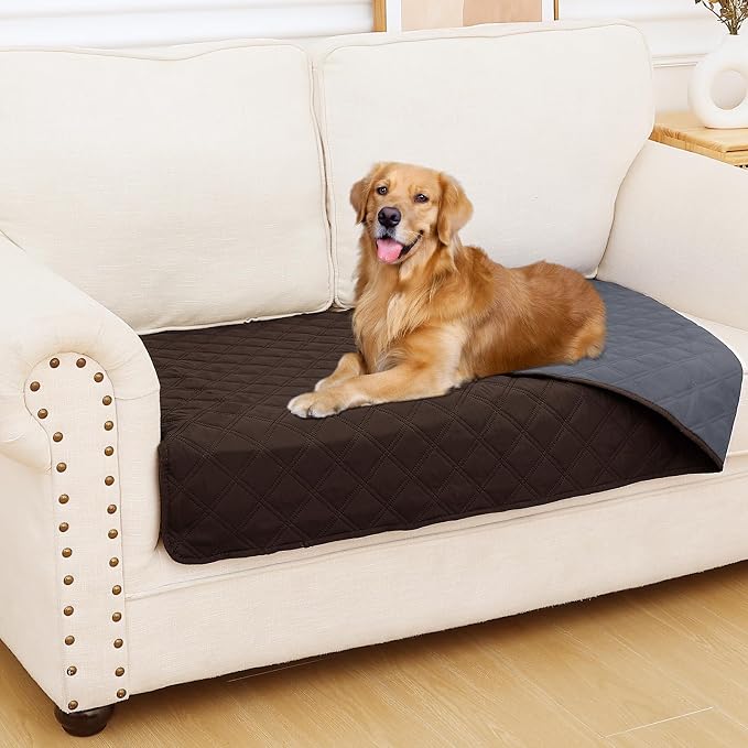 Smiry Waterproof Reversible Pet Couch Covers for Dogs | Pet Friendly, Soft Fabric, Washable Sofa Furniture Protector for Dogs Cat Kids, Checkered (30"x53", Chocolate/Dark Grey)