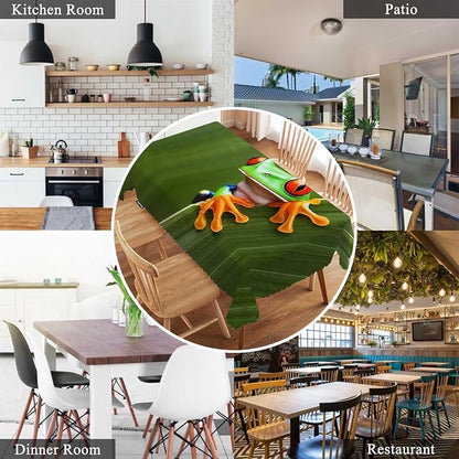 Swono Tree Frog Tablecloths Tropical Leaves Animal Red Eyed Tree Frog Kitchen Dinning Tabletop Decoration, Polyester Table Cover for Indoor Outdoor 50x72 Inch Tablecloth