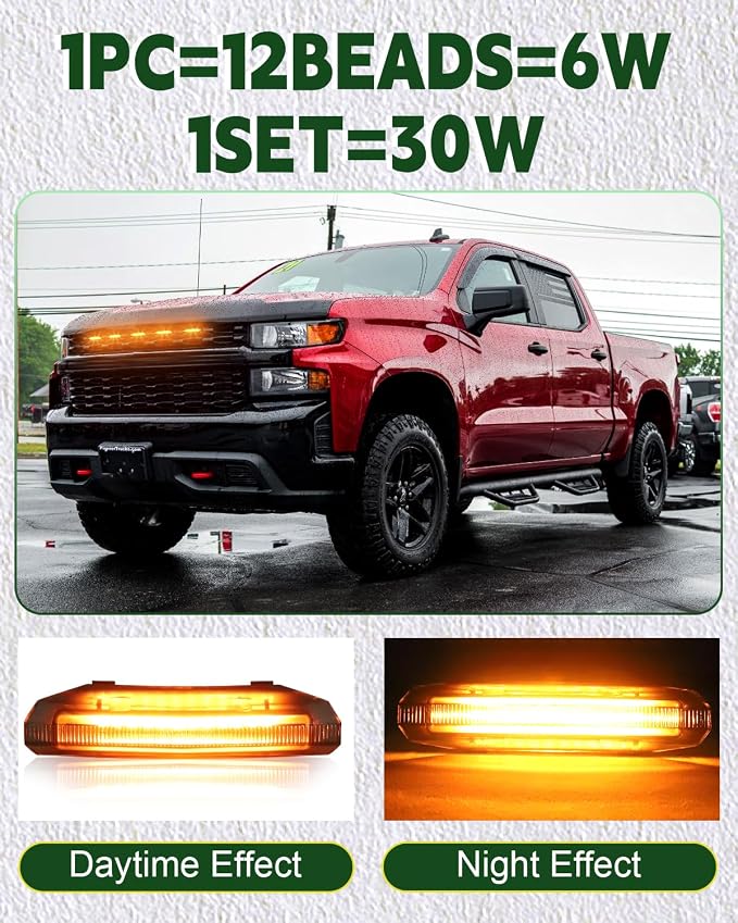 LED Grill Lights for 2019 2020 2021 Chevy Silverado Accessoreis | Clip On Front Grille Insert Light Bar Head Lamp Fits Silverado Trail Boss,WT,Custom Only