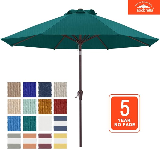 ABCCANOPY OLEFIN® 5-Year No Fading 9FT Outdoor Patio Umbrella(Turquoise) | Fade & UV Resistant Fabric,8 Fiberglass Ribs，Wind Vent，Crank Lift & Tilt,Outdoor Table Umbrella for Deck,Backyard,Yard