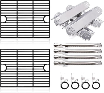 Grill Replacement Parts for Nexgrill 4 Burner 720-0830H, 720-0783E, 720-0830D, 5 Burner 720-0888N, 720-0888, 17 Inch Cast Iron Grill Grates, Burner Tubes, Heat Shield Tent Plates and Igniters.