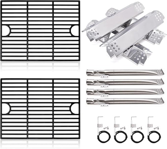 Grill Replacement Parts for Nexgrill 4 Burner 720-0830H, 720-0783E, 720-0830D, 5 Burner 720-0888N, 720-0888, 17 Inch Cast Iron Grill Grates, Burner Tubes, Heat Shield Tent Plates and Igniters.