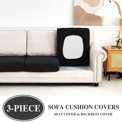 LA MEACK Couch Cushion Covers Seat Cushion Cover Stretch Couch Cover Separate Sectional Sofa Slipcovers Furniture Protector(3 Pieces for Seat or Sofa Backrest, Black)