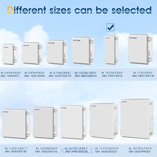 Waterproof Outdoor Project ABS Plastic Junction Box IP67 Weatherproof Dustproof Enclosure with Hinged Cover, Mounting Plate,Wall Brackets for Power Project (10.2"x4.3"x3.0")