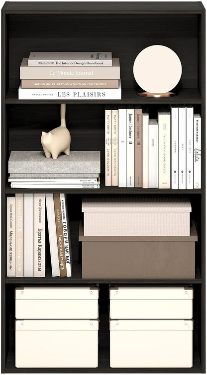 Furinno Jaya Book Shelf, 4-Tier Book Shelf, Bookcase with Open Shelving, Standing Bookshelf, 9.5 x 23.6 x 41.9, for Organization and Storage, for Home Office, Living Room, Espresso