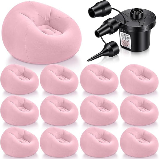 Realspring 6 9 12 Pcs Inflatable Bean Bag Chairs for Adults with Electric Air Pump, Blow up Couch Folding Portable Inflatable Couch Lazy Sofa for Outdoor Movie Night Camping(Pink,12 Pcs)