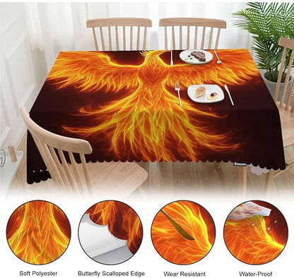 Fire Bird Decorative Table Cover for Kitchen, Fantasy Fire Phoenix Bird Oblong Tablecloth Dining Table Cloth Tabletop Tablecloths for BBQ Picnic Coffee 52"X70", 4-6 Seats