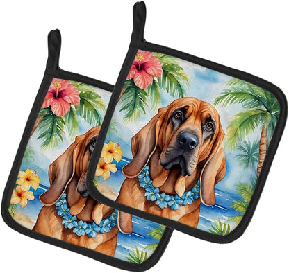 Caroline's Treasures Bloodhound Luau Pair of Pot Holders Kitchen Heat Resistant Pot Holders Sets Oven Hot Pads for Cooking Baking BBQ, 7 1/2 x 7 1/2