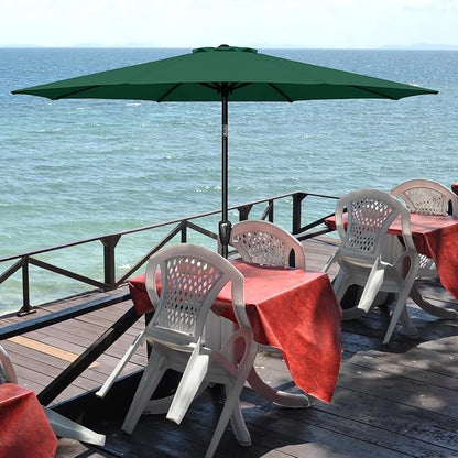 YSSOA 9' Patio Umbrella with 50lbs 20" Capacity Fillable Heavy Duty Round Base, 8 Sturdy Ribs, for Outdoor Lawn, Deck, Poolside, Green and Black