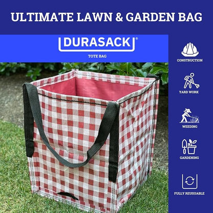 DURASACK Heavy Duty Storage Tote Bag 22-Gallon, Gingham Red, Pack of 4 | Rugged Woven Polypropylene Moving Bag, Reusable Self-Standing Design, Holds up to 500 Pounds
