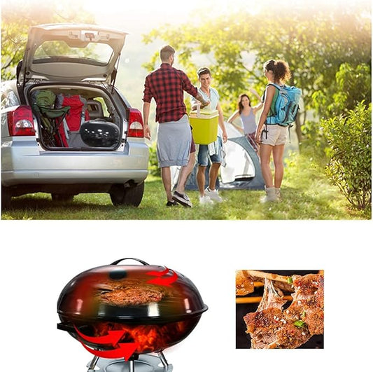 Portable Charcoal BBQ Grill Outdoor Grilling with Lid Kettle Grill Enamel Picnic Patio Backyard Camping Cooking Grate for Chicken Steak,A-1