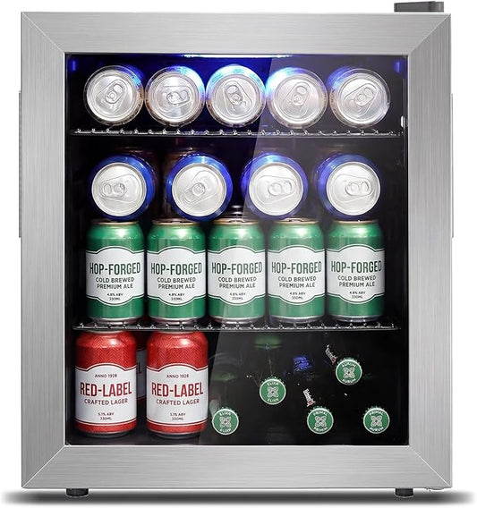 Mini Fridge Cooler - Small Beverage Refrigerator Stainless Steel Glass Door for Soda Beer Wine–Countertop Drink Cooler for Home, Dorm, Office or Bar, Electronic Temperature Control，1.4cu.ft.